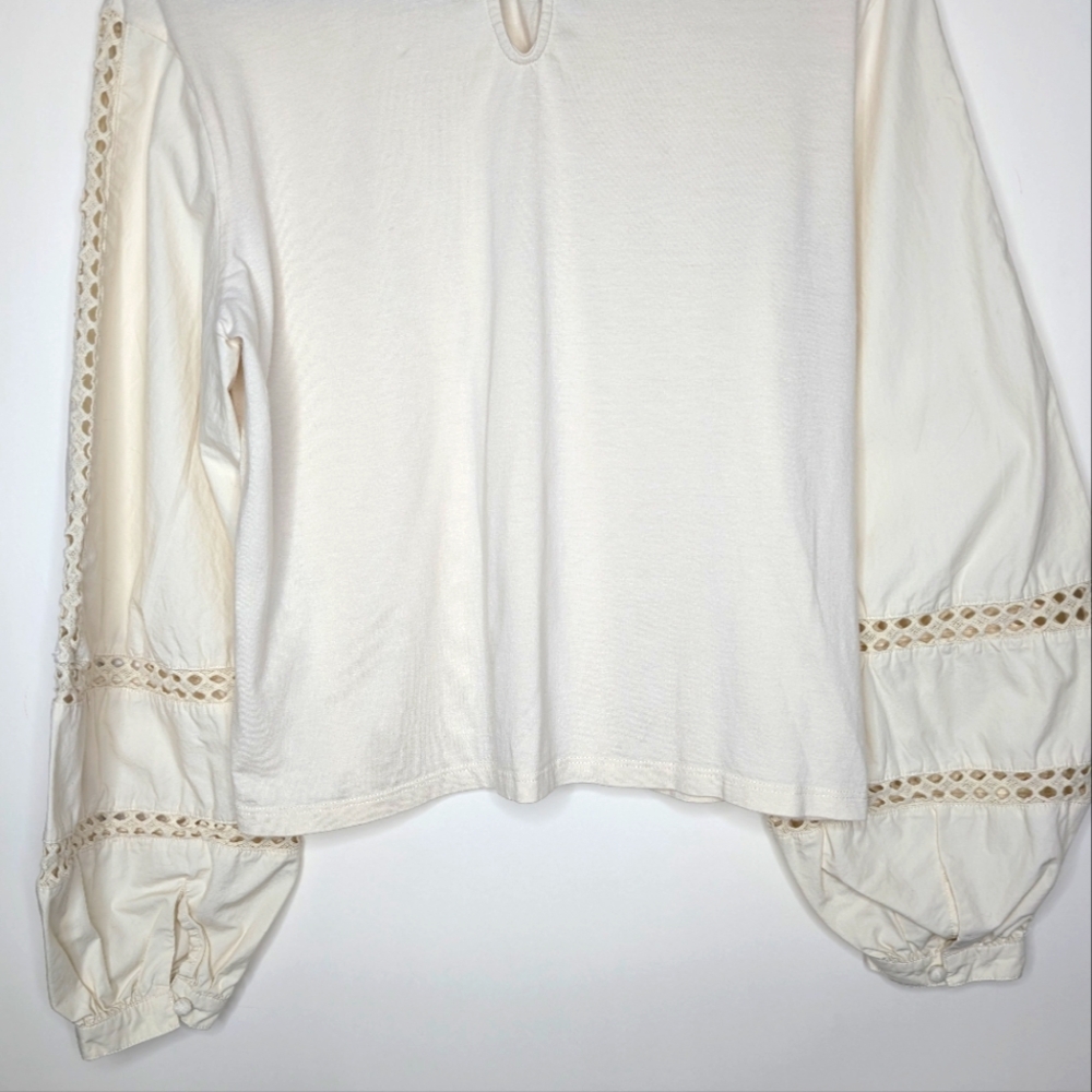 Banana Republic Off White Crotchet Balloon Sleeve Peasant Blouse Size Medium - Picture 11 of 16